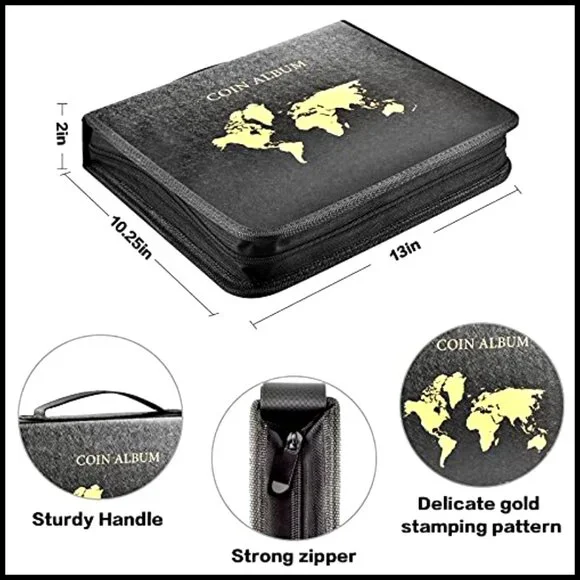 Premium Coin Collection Album Binder with 200 Pockets and 30 Currency Sleeves - Picture 4 of 7